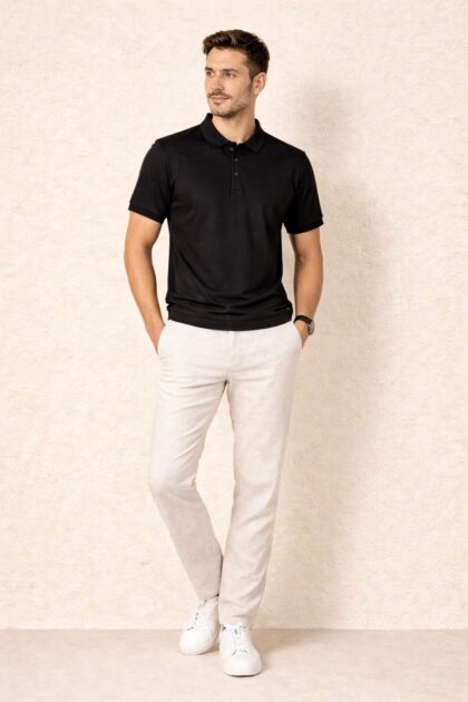 Classic black regular fit polo T-shirt front view