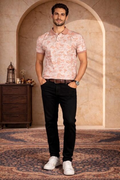 Cream Abstract Polo T-Shirt