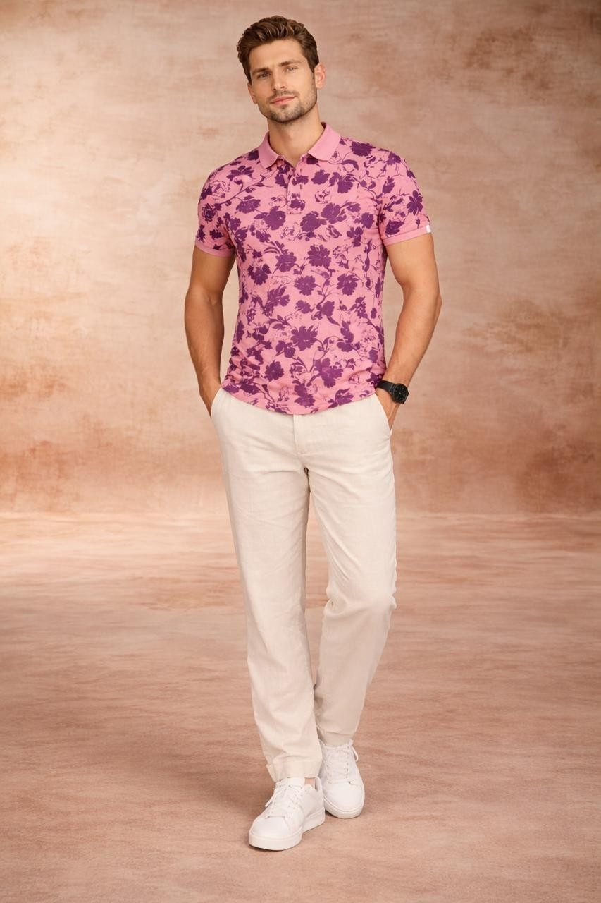 peach polo tshirt casual look