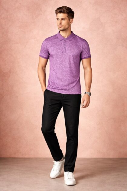 Purple Abstract Printed Polo T-Shirt