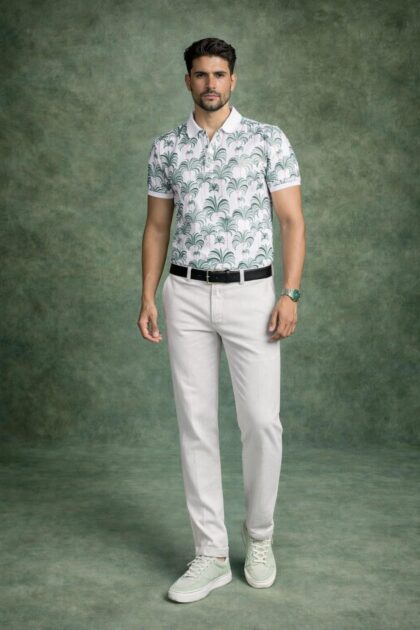 White palm print polo t-shirt